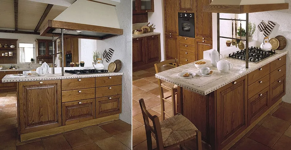 Dettaglio dell’anta a telaio di una cucina classica, con cornice e pannello