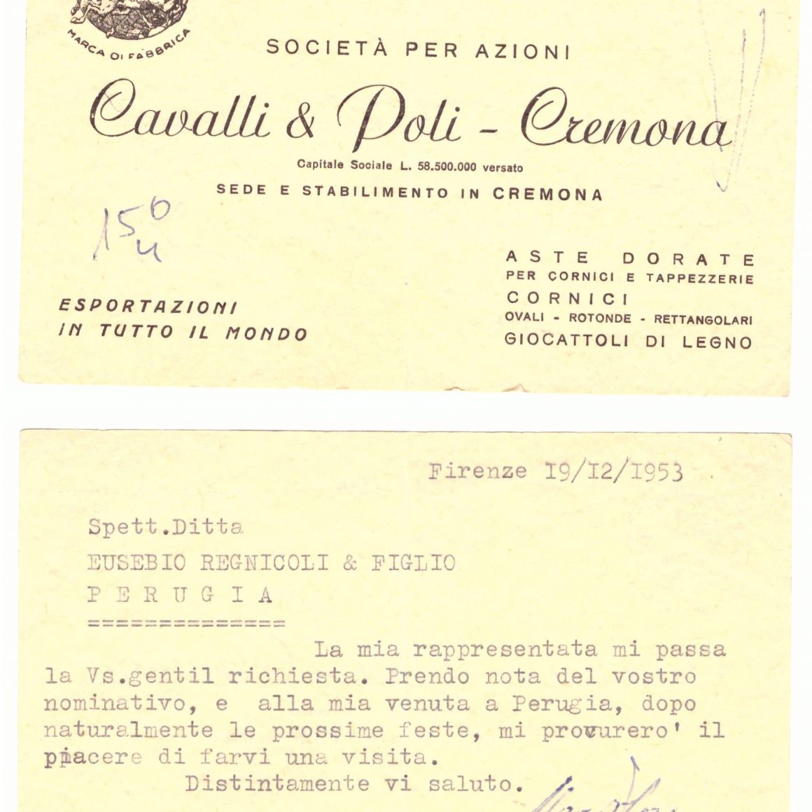 bigliettino ricordo regnicoli arredamenti